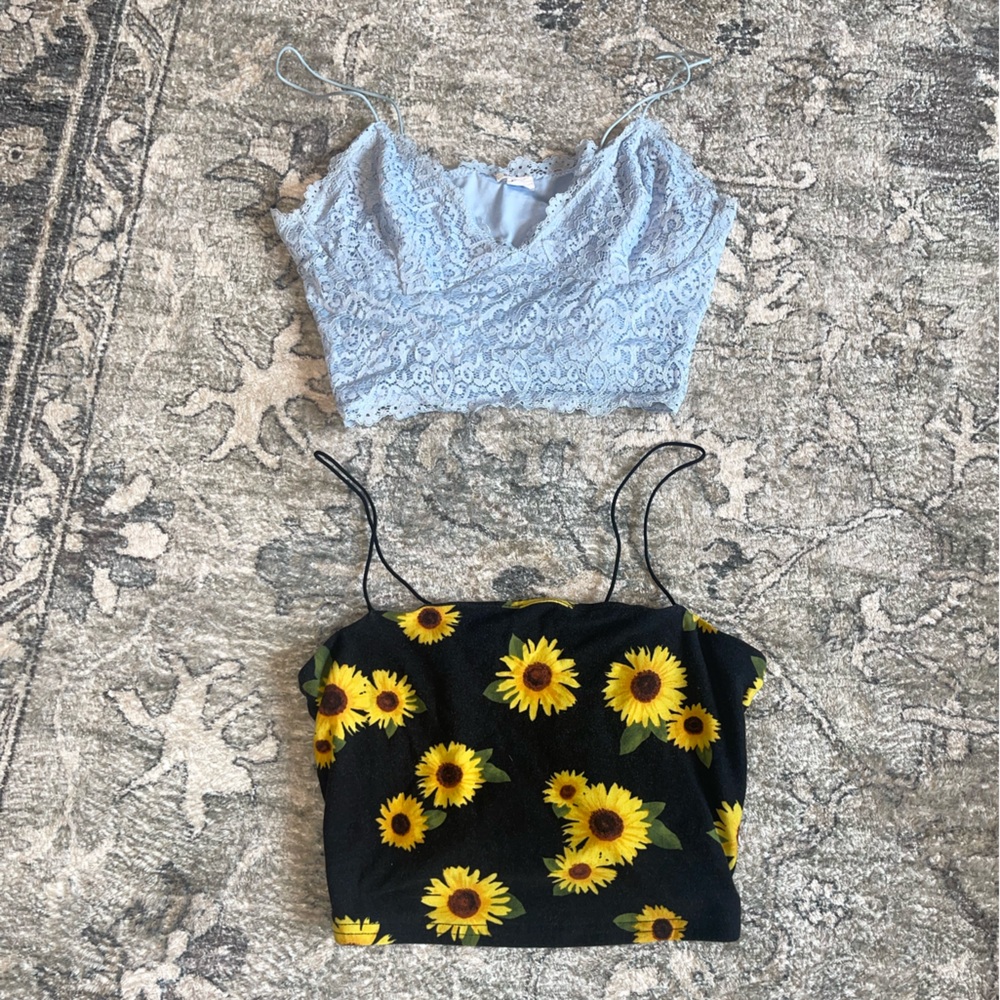Garage Blue Lace and Black Sunflower Crop Tops